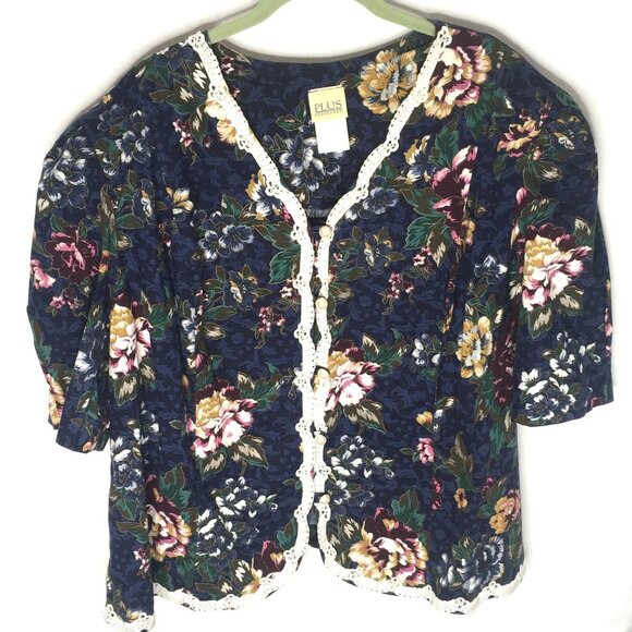 Vintage Plus Preferred Jacket Womens 26W Floral Pearl Button Lace Trim - Picture 1 of 15